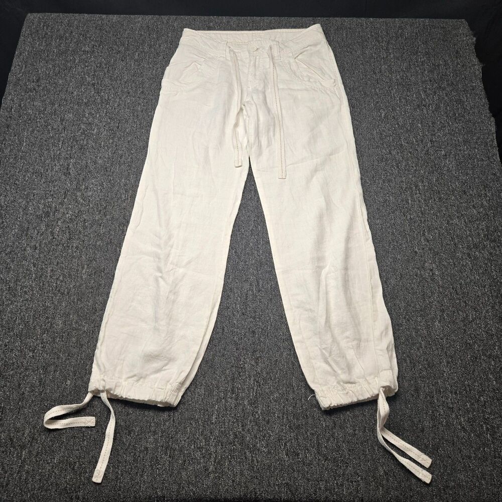H&M Divided Womens 6 White Woven Tapered Pants Drawstring Hem Summer Casual Crop